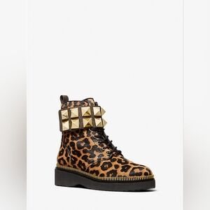 MICHAEL KORS Haskell Studded Printed Calf Hair Combat Boot